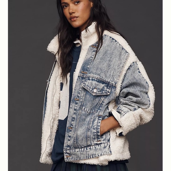 Blank NYC Jackets & Blazers - Blank NYC Blue Denim & Cream Sherpa Jean Jacket